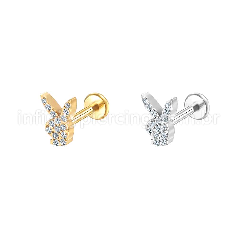 Piercing Labret Aço Cirúrgico Coelhinho Zircônia Cravada